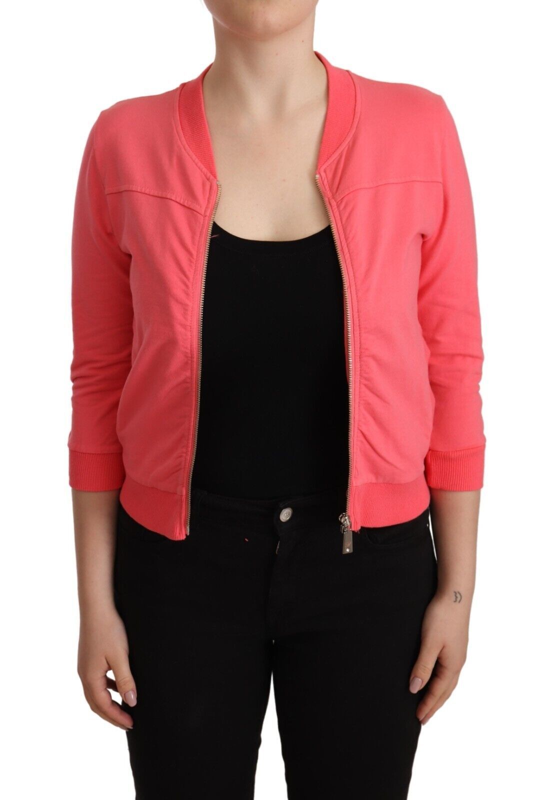 Blumarine pembe 3/4 kollu, fermuarlı, süslemeli kazak